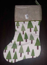 New Country Christmas Green White Evergreen Tree Woods Pattern Stocking 18" New