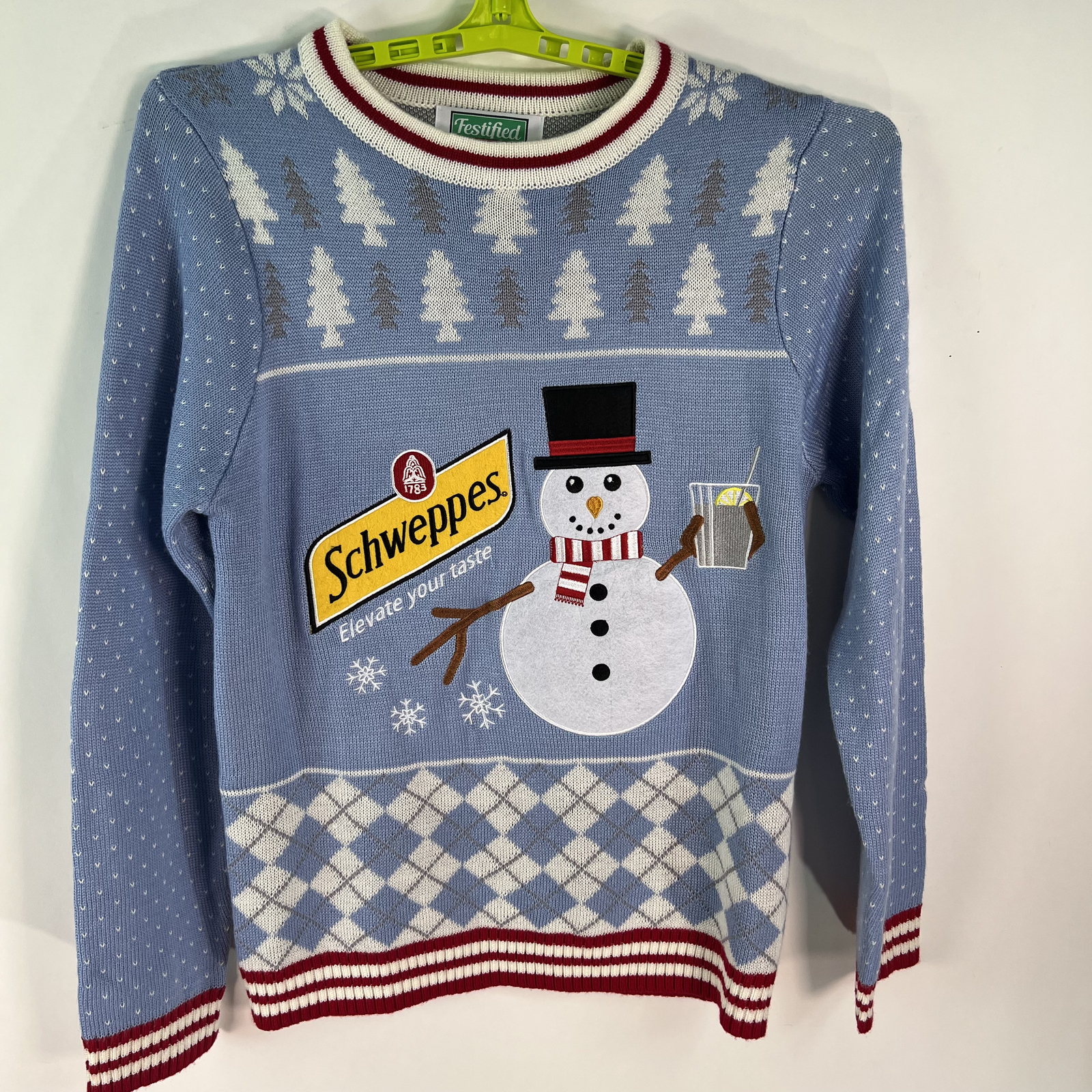 Festified Mens Holiday Schweppes Snowman Blue Ugly Christmas Sweater Size  Large | eBay
