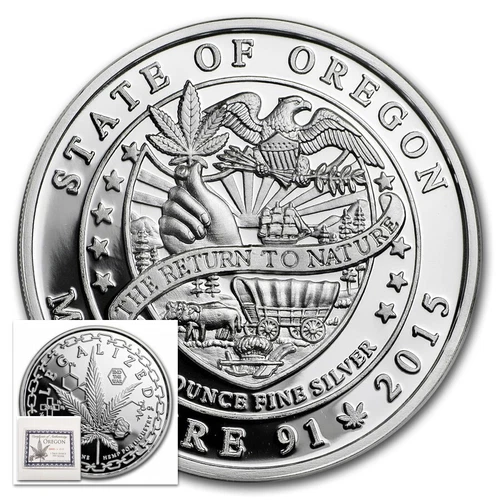2015 Legalized Weed Pot 1oz .999 Silver * OREGON * Round w/COA BX3-LGOR01