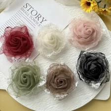 5x Lace Mesh Silk Flower DIY Hair Clips Hair Accessories Clothing Sew Appliques