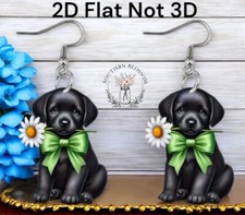 Fashion Black Puppy With Bow Adorable Dangle Earrings     NEW     