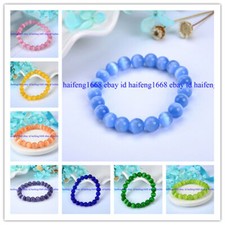 Natürlich 6/8/10/12/14mm Mehrfarbig Opal Katzenauge Runde Edelstein Armband 7.5"