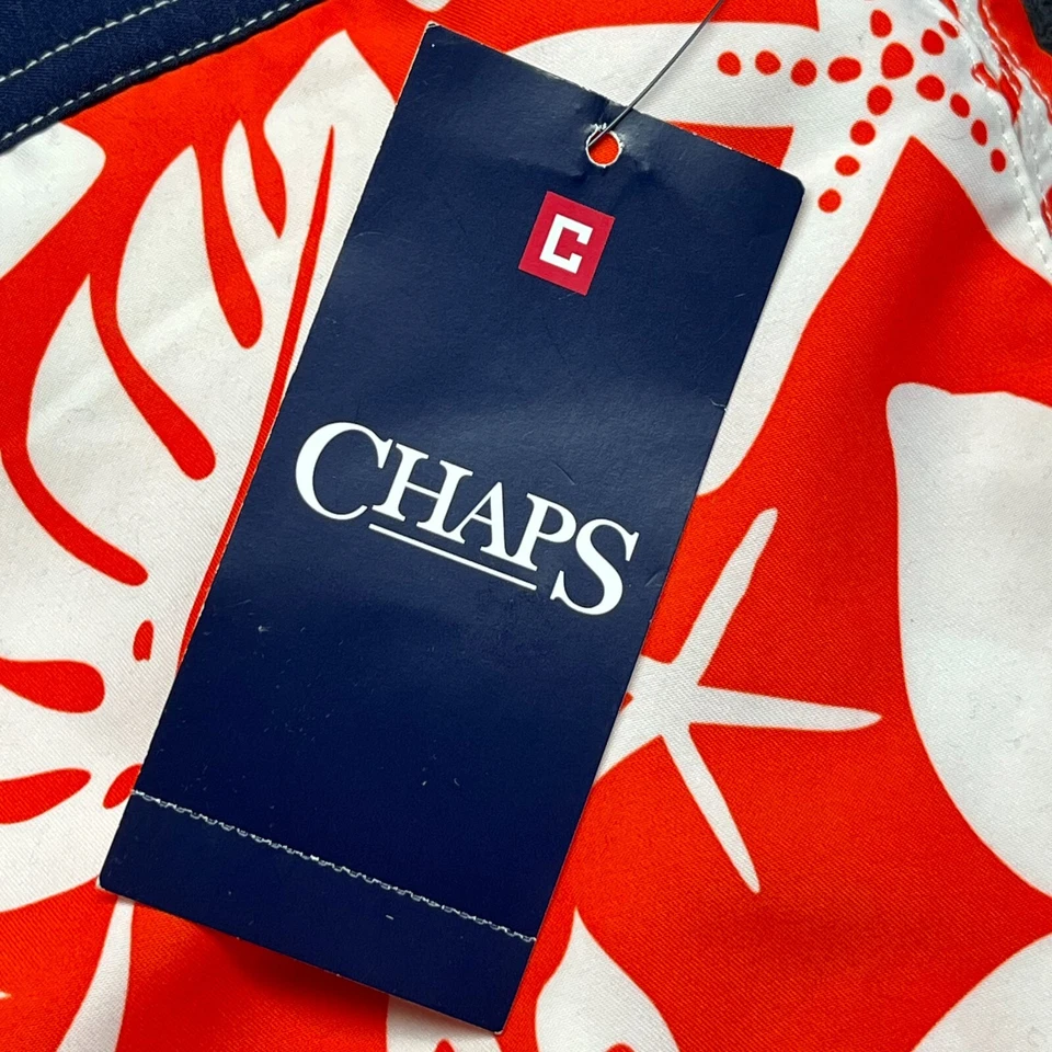 Chaps 泳裤男式 XL 橙色花卉网衬里口袋 8.5 内缝全新带标签 — 第 2/4 张图片