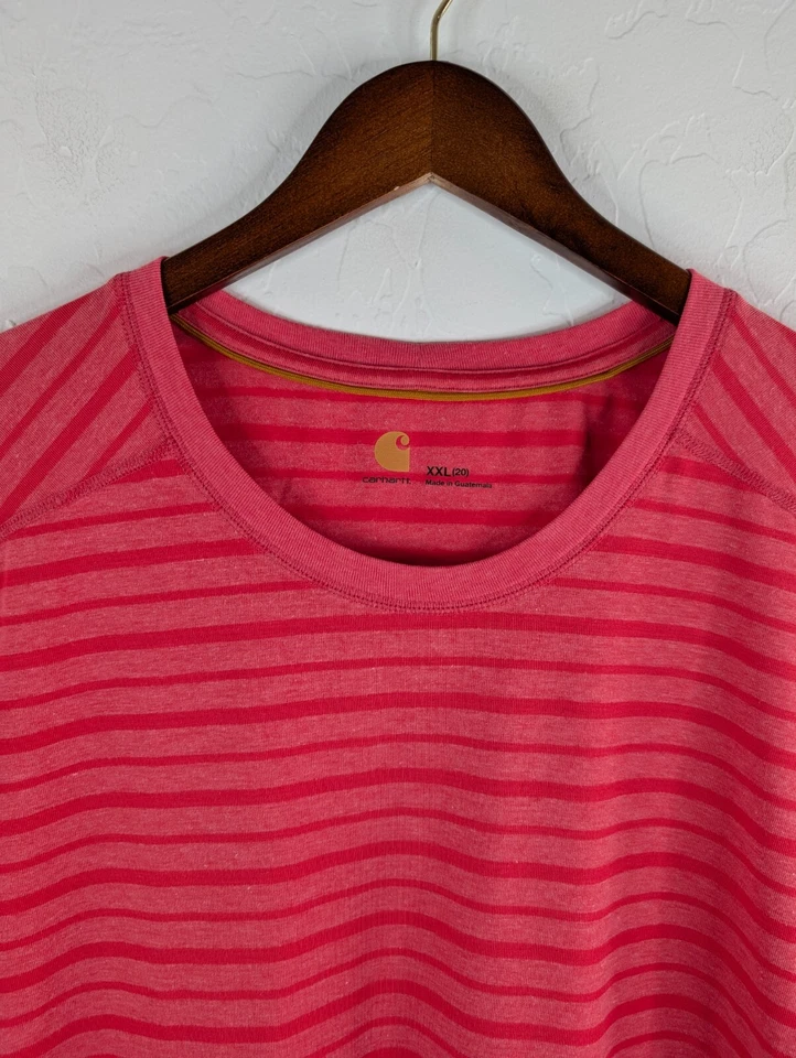 Carhartt T-Shirt Women's XXL (20) Salmon Striped Short Sleeve Force T-Shirt - Image 4 of 4