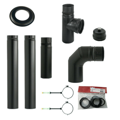 Kit Tubi Per Stufa A Pellet Diametro 80 Mm - Acciaio Smaltato Nero, Con Raccordi - Foto 2
