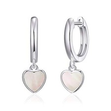 Mother of Pearl Gemstone Heart Charm Hoop Earrings