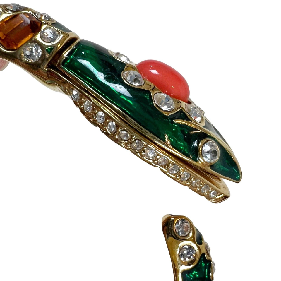 J Lane KJL Snake Bangle Bracelet Green Enamel All Over Gems