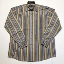 CUTTER & BUCK Signature Collection Striped Button Shirt Men MEDIUM M Brown Blue