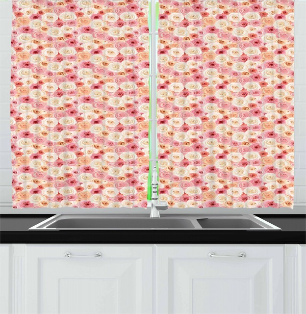 Peach Color Kitchen Curtains 2 Panel Set Window Drapes 55" X 39