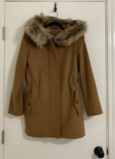 Cinzia Rocca Fur Trim Hooded Wool Blend Coat, Size 4