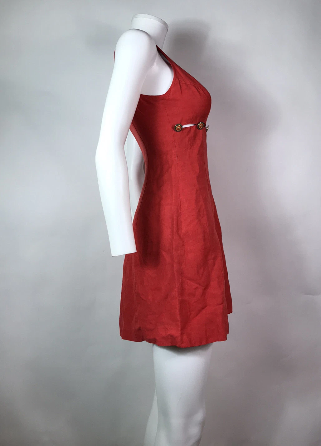 Mini abito vintage Gianni Versace anni '90 rosso con bottoni Medusa XS