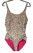 ANNE COLE One Piece Floral Scoop Shirred Swimsuit - Size 16 Ruched Sides  Lined