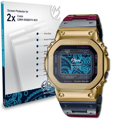 Bruni 2x Folie für Casio GMW-B5000TR-9ER Schutzfolie Displayschutzfolie