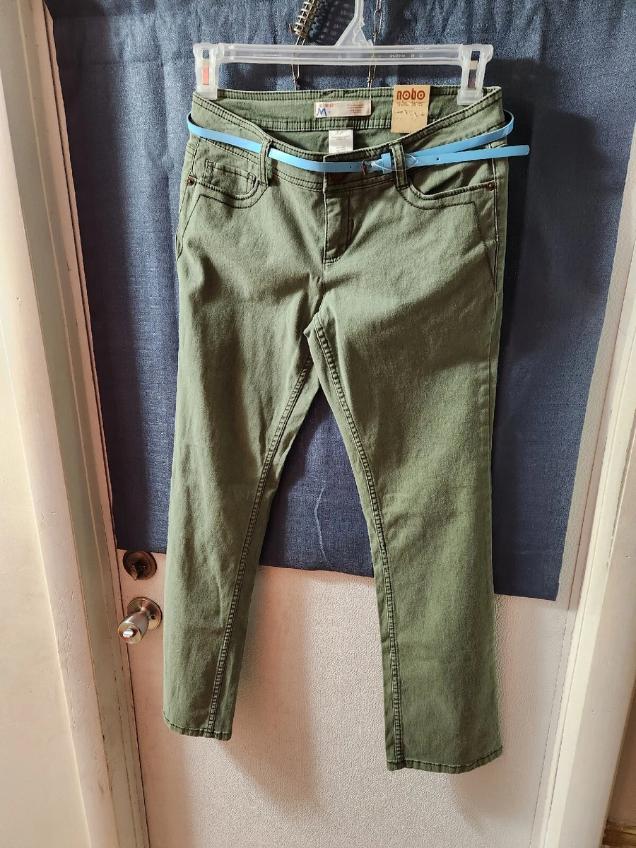 Nobo No Boundaries Pants Size 9 W/Blue Belt Juniors, Boot Cut, Color Olive