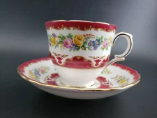 Crown Staffordshire Burgundy Red Tunis Tea Cup & Saucer Set