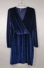 ASOS Blue Velvet Long Sleeve V-Neck Long Sleeve Dress Size 14