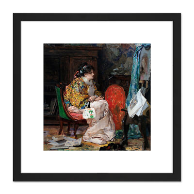 Palmaroli im Arbeitszimmer Gemälde quadratisch gerahmt Wandkunst 8 x 8 Zoll