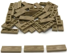 Lego 50 New Dark Tan Tiles Flat Smooth 1 x 3 w/ Wood Grain Parts