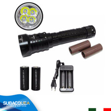 TORCIA SUBACQUEA 4 LED RICARICABILE SUB DIVING SCUBA WATERPROOF IMMERSIONE TORCH