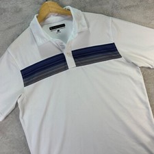 Pebble Beach Men's Polo Shirt White Blue Striped Dry-Luxe Golf Sz Large