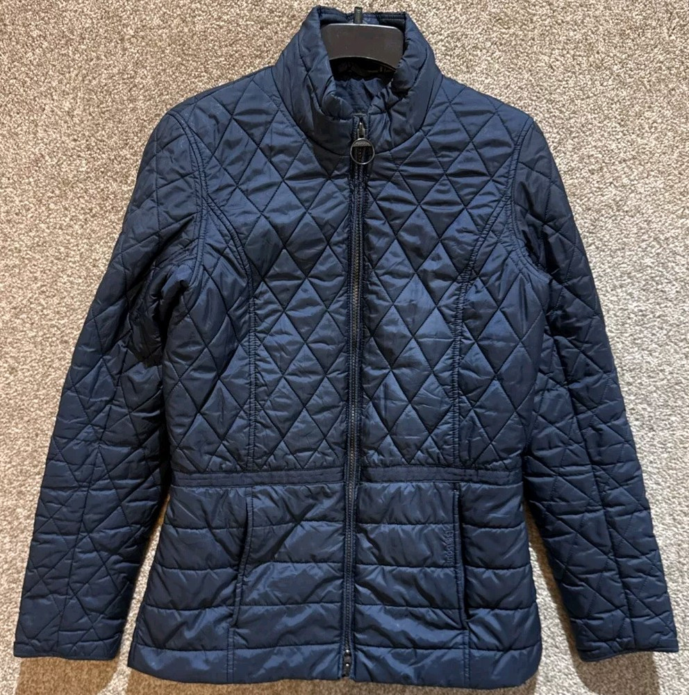 Barbour Womens Blue Diamond Charlotte Quilted Full Zip Insulated Jacket Size 4
