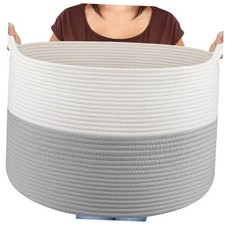 XXXLarge Blanket Basket Living Room - 22" x 22" x 14" Cotton A-White Grey