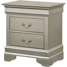 Table de chevet contemporaine Maklaine 2 tiroirs en argent champagne