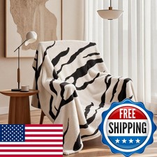 BYKOSY Zebra Printed Fleece Throw Blanket Black and White 50" x 70"