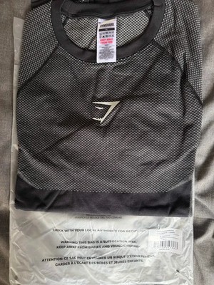 Gymshark Onyx 5.0 Seamless Langarm T-Shirt schwarz/hellgrau, Gr. XL