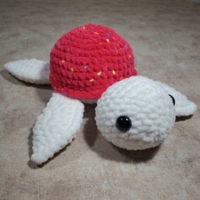 Party Pink  White Sea Turtle Plushie Stuffed Animal Crochet Toy Handmade Gift