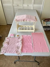 Vintage 1980s Barbie Canopy Bed with Pink Hearts Bedding & Pillow Set Mattel