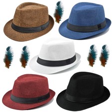5 Pack Bulk Cuban Fedora Sun Hats Men with Adjustable Strap, Short Brim 1920s...