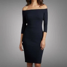 Premier Amour Little Black Dress SZ 10 Off the Shoulder Diamond Pattern Bodycon