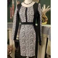 GUESS Mori Leopard Print Sheath Dress Black White Long Sleeve Size 4