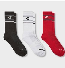 Kids Red Black White Champion Crew Socks Size Small 10.5k-4Y