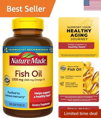 1200mg Omega 3 Fish Oil Softgels - Supports Healthy Heart, Gluten-Free
