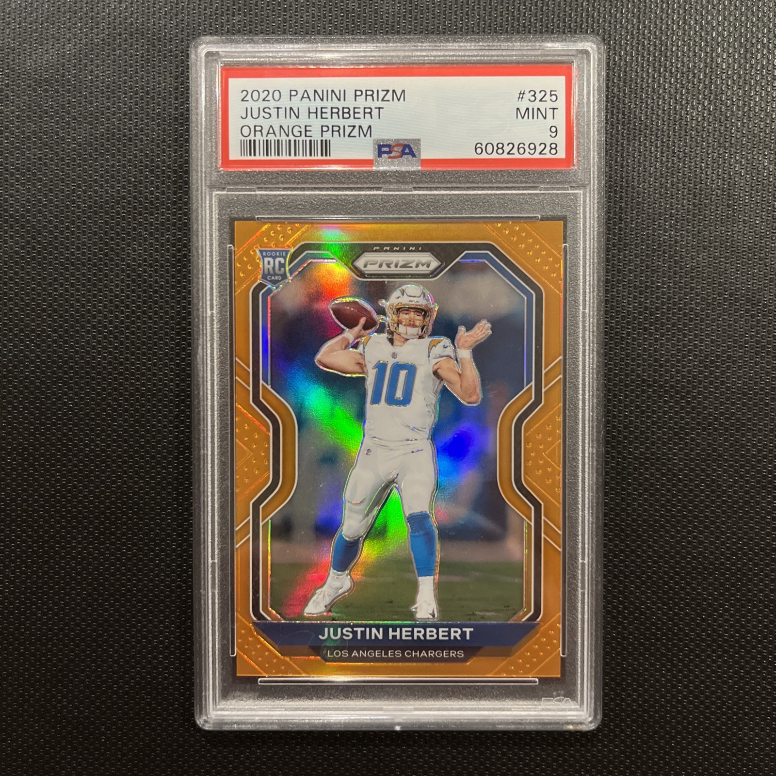 2020 Panini Prizm Justin Herbert Rookie RC #325 Orange /249 PSA 9 MINT Chargers