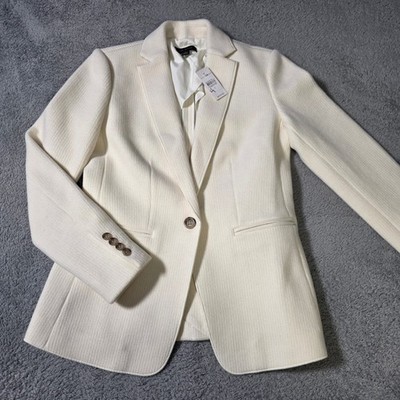Ann Taylor Womens 2 Blazer Winter White Wool Blend Textured Single Button New