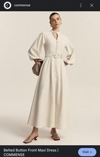 Commense Ladies Button Belted Midi Dress