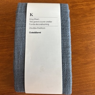 Crate & Barrel Lindstrom King Blue Waffle Cotton Pillow Sham 20 x36  Buttons