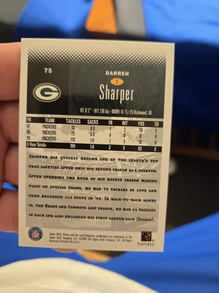 Autographed 2000 Victory #75 Darren Sharper Card Packers SB CHAMP 6 ALL PRO HOF - Image 2 of 2