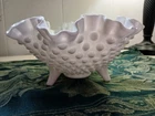 Vintage Milk Glass Footed Bowl Hobnail White 7" Ruffled Edge