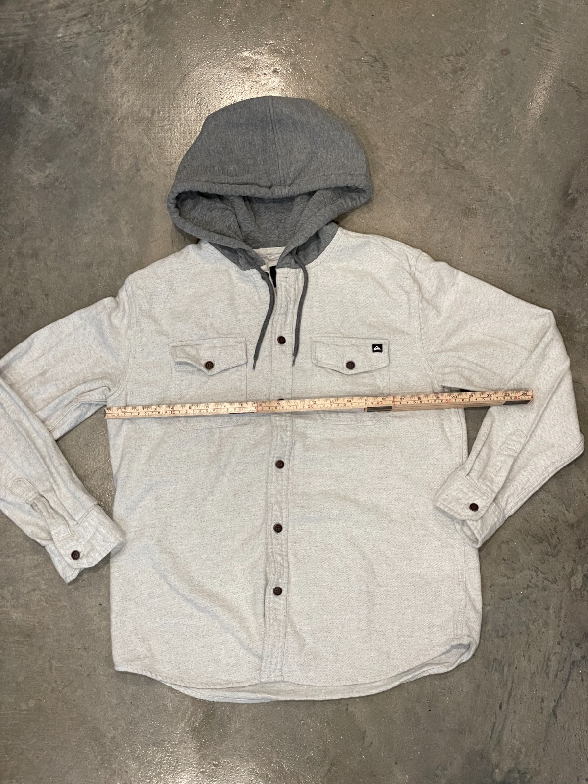 Quiksilver Hooded Shacket Mens M Gray Flannel Jacket Button Up Utility Pockets thumbnail 5