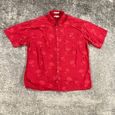 Vintage Pierre Cardin Hawaiian Shirt Mens XL Red Textured Print Rayon 90s Aloha