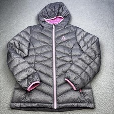 Gerry Jacket Girls Large 14/16 Gray Pink Hooded Puffer Down Fill Power 650