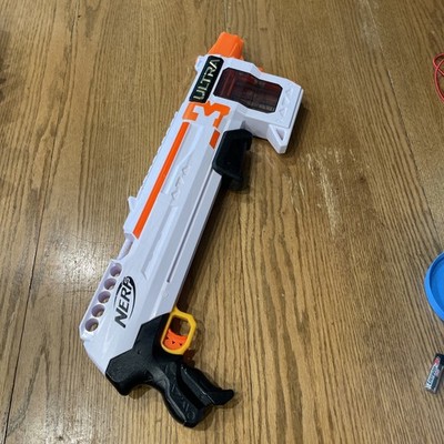 Nerf Ultra Three Pump Action Blaster White Orange 8-Dart Internal Clip Toy Gun