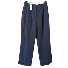 Brooks Brothers Women's Navy Blue Cotton Pleated Wide Leg Pants Size 12 NWT