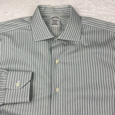 Brooks Brothers Mens Dress Shirt 16-32 Green/White Stripes Regent No Iron