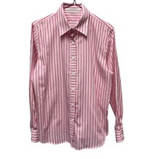 Vintage Foxcroft Womens 6P Pink Striped Wrinkle Free Button Up Shirt