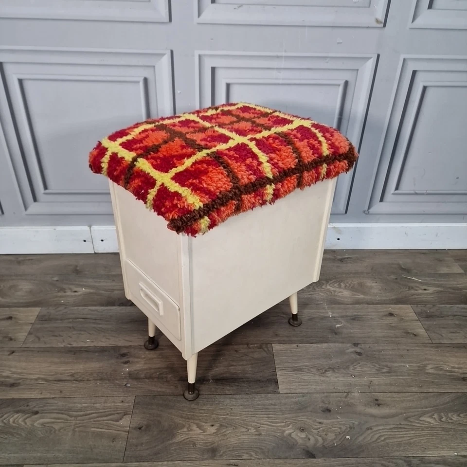 Vintage Sewing Box Stool - Mid Century – Storage Retro Ottoman & Drawers MCM - Image 2 of 4